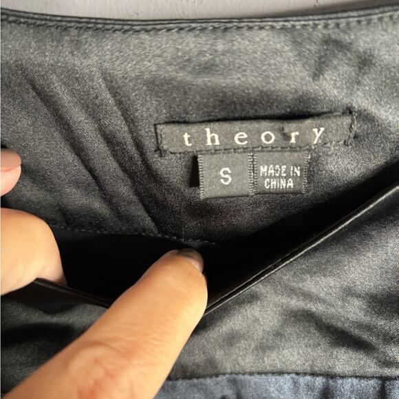 Theory Black Navy White Silk Colorblock Sleeveless Blouse Side Zip Small - Picture 5 of 7